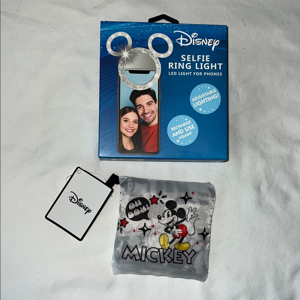 NWT Disney Selfie Ring Light with Mickey Mouse Tote Bag